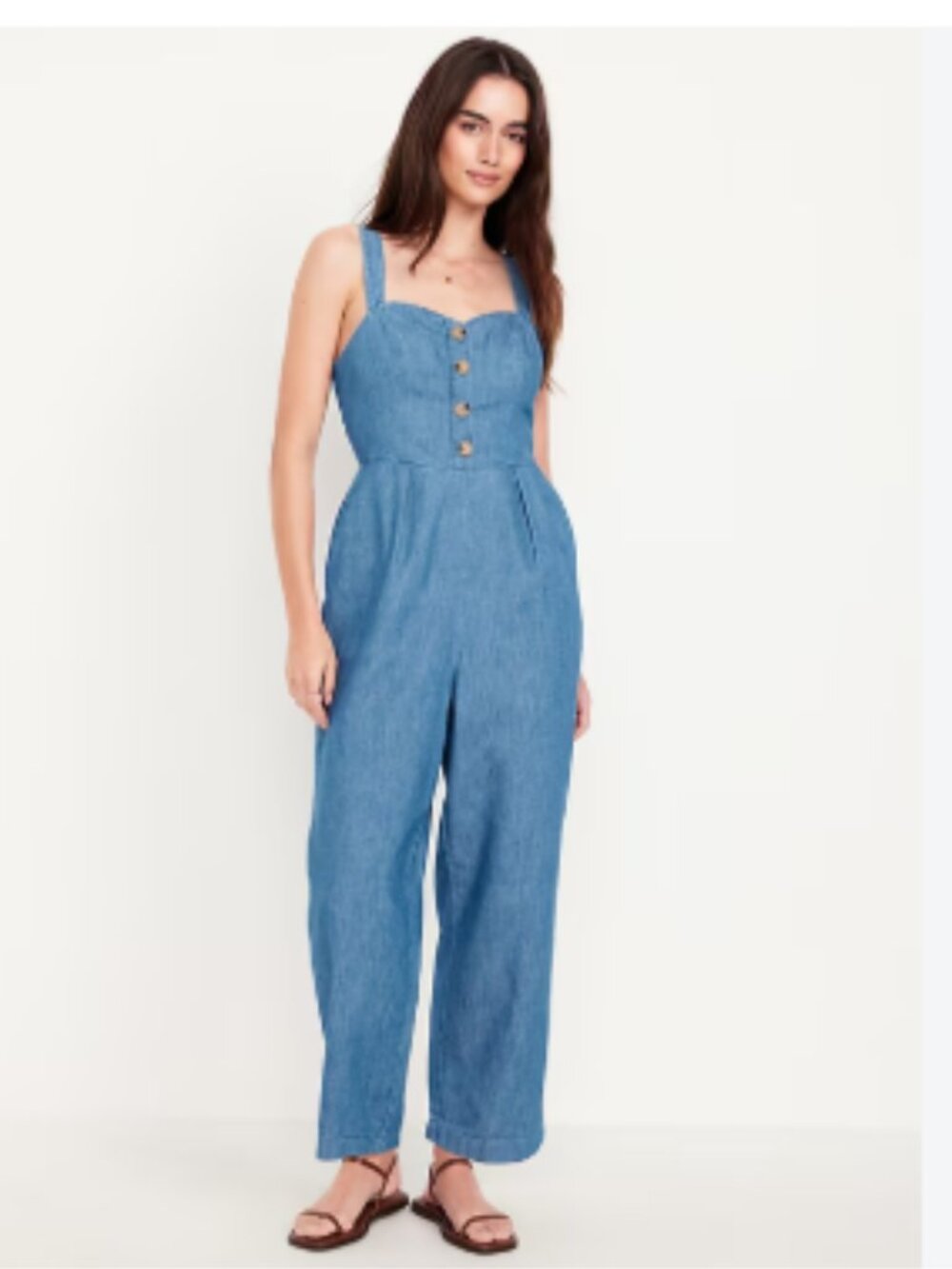 NWT Old Navy Button Front Cami Jumpsuit Chambray Size Large Medium Wash Boho
